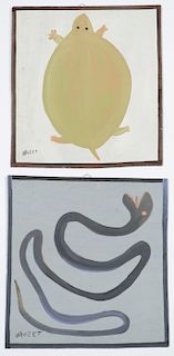 Mose Tolliver (1925-2006) 2 Paintings: Snake and Turtle