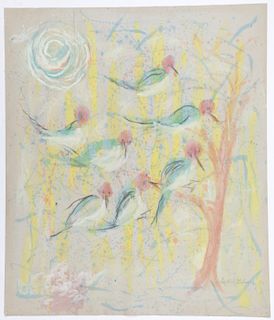 Sybil Gibson (1908-1995) "Birds in Their Favorite Tree", 40'' x 34''