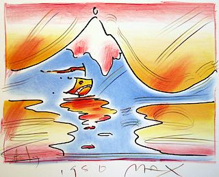 MAX, PETER (1980'S) HIMALAYAN VALLEY HAND EMBELLISHED LITHOGRAPH ON PAPE