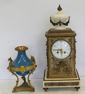 Bronze Mounted Carriage Clock Together With A