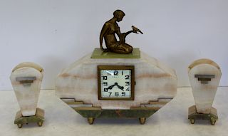 3 Piece Art Deco Clock Garniture Set.