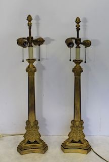 Pair of Antique Gilt Bronze Column Form Table