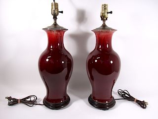 Pair of Oxblood Vases as Lamps.