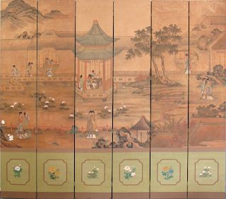 Six Panel Chinese Painted Screen.