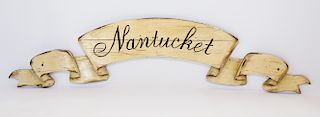 Folk Art Carved and Painted Wood Nantucket Banner
