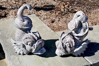 Pair of Poured and Molded Sea Serpent Garden Water Fountains