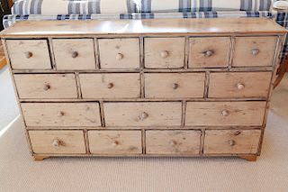 19th Century English Scrubbed Pine Seventeen Drawer Apothecary Chest