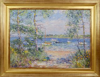 Jan Pawlowski Oil on Canvas "Sailboats Moored in Polpis Harbor"