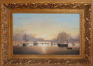 Brian Coole Oil on Board "Luminous Boston Harbor Sunset"