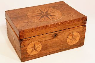 19th Century Compass Rose and Federal Shield Inlaid Wood Box