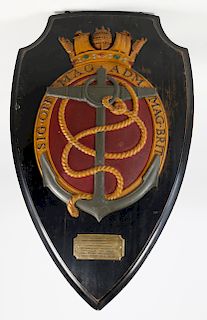 World War II Cast Iron Painted Royal Navy Coat-of-Arms Presentation Plaque