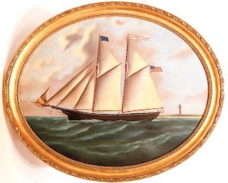 A. Cohen Oval Oil on Canvas "Portrait of the Sloop Alfred Keen"
