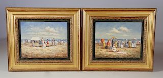 Four Contemporary Decorative Oil Paintings on Board "Beachside Victorians"