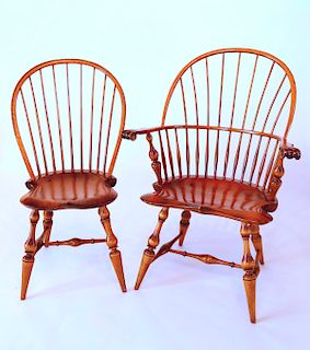 Set of Ten Bow Back Windsor Dining Chairs Signed D.R. Dimes