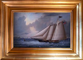 Decorative Maritime Painting "Two Masted U.S. Sailing Yacht Rounding Buoy #2"