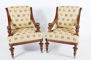 Pair of 19th Century Mahogany Upholstered Library Chairs