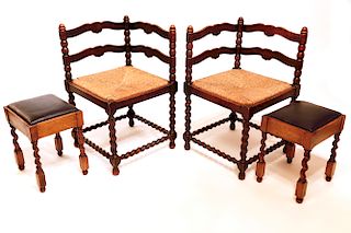 Pair of 19th Century English Spooled Oak Corner Chairs