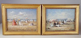 Pair of Contemporary Decorative Oil Paintings on Board "Beachside Victorians"