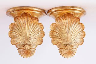 Pair of Carved Wood and Gilt Scallop Shell Brackets