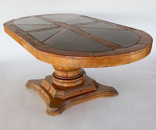 Oval Pedestal Slate Inlaid Dining Table