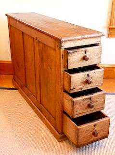 19th C. English Pine Clerk's Cabinet with Four Drawers