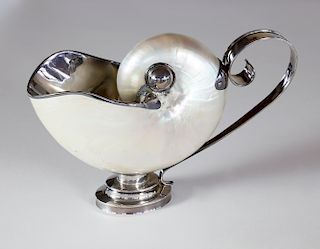 Sterling Silver Mounted Nautilus Shell Sauce Boat