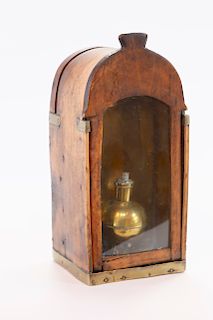 Small Antique Night Watchman's Oil Lamp in Wood Carrying Case
