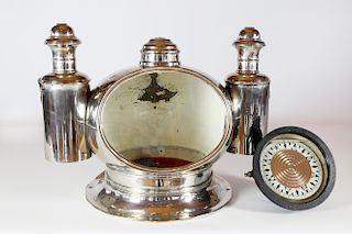Large Brass "Lyth-Stockholm Works" Lighted Ship's Binnacle Hood with Associated Compass