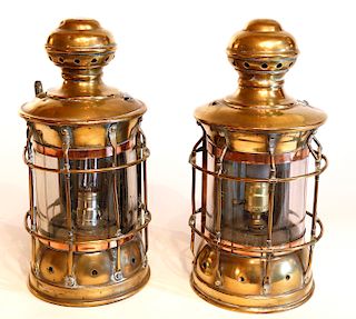 Pair of Brass and Copper Ship's Lanterns