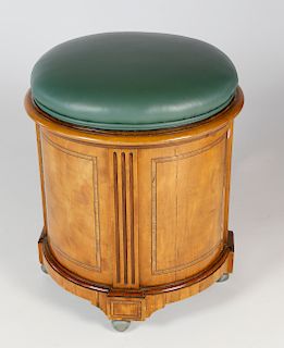 19th Century English Satin Wood Band Inlaid and Fluted Lift Top Round Potty