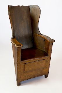 18th Century English Comb-Painted Wood Highback Wainscot Chair