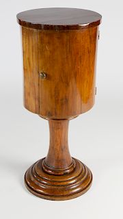 19th Century English Burl-Walnut Pedestal Round Cupboard Side Table