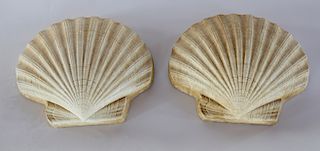 Pair of Composition Stone Scallop Shell Ornaments