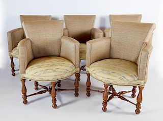 Five "Southwood" Upholstered 5-Leg Armchairs