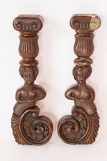 Pair of Carved Oak Female Figural Architectural Elements