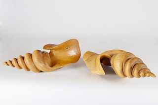 Pair of Carved and Turned Wood Shells