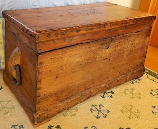 19th Century Dovetailed Pine Sea Chest with Rope Beckets