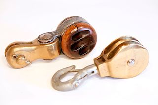 Two 19th Century Petite Brass and Wood Ship's Pulleys
