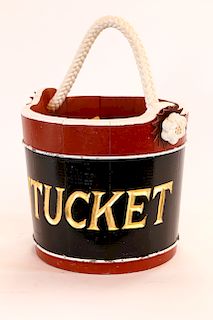 Carved Wood "Nantucket" Kindling Bucket with Rope Handle