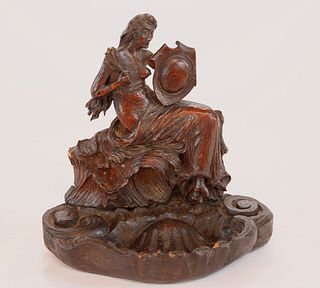 Continental Hand Carved Wood Sculpture of a Maiden