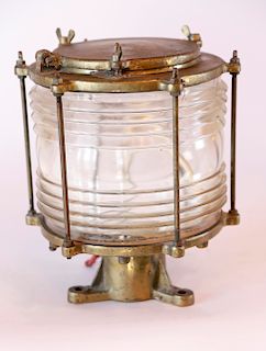 Brass Ship's Lantern with Fresnel Glass Lens