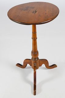 18th c. American Maple Candlestand on Tripod Base Ending in Snake Feet
