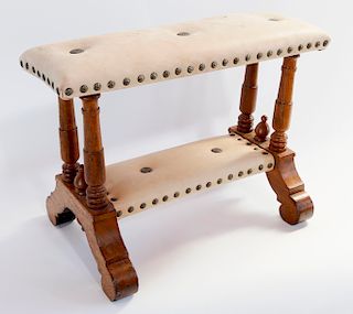 Victorian Oak Two-Tier Upholstered Foot Stool