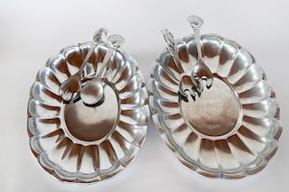 Pair of Polished Aluminum Oval Serving Bowls