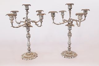 Pair of Indian Silver Plated 5-Light Candleabra