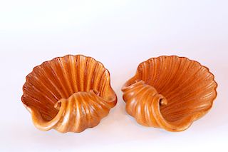 Pair of Carved Wood Scallop Shell Ornaments