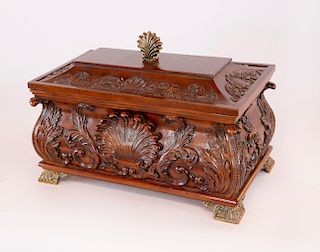 Modern Asian Carved Wood Box
