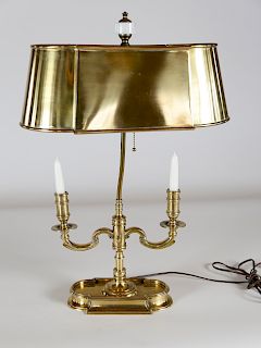 Contemporary Brass Two-Light Candlestick Lamp with Brass Shade