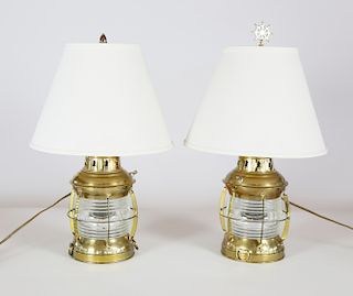 Pair of Brass Ship's Light Lamps