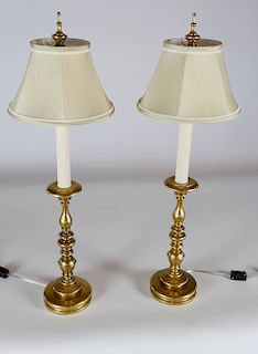 Pair of Brass Candlestick Electrified Lamps